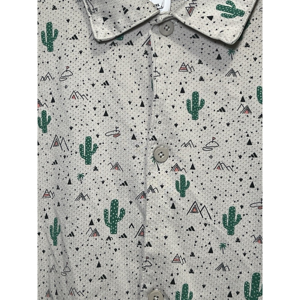 Adidas Adicross Short Sleeve Shirt Mens 2XL Tan AOP Cactus Aztec Golf Coastal - Picture 3 of 12
